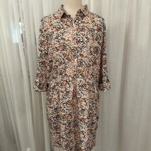 Loft Peach Micro Floral Boho Shift Midi Dress Womens Size‎ XL